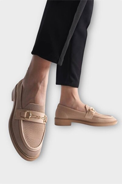 Liger Casual Women's Shoes - Buckle Detailed Knitwear Loafer Mink