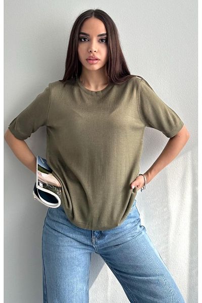 fujya Women's Crew Neck Knitwear, Blouse and Khaki Set