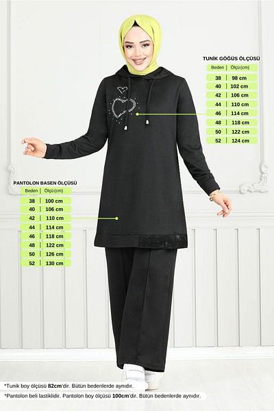 ModaMerve طقم حجاب أسود - بتفاصيل حجرية، 345DVL897-M