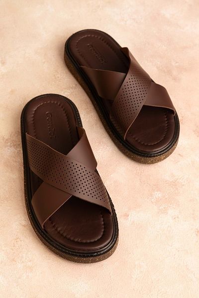 Gondol Men's Genuine Leather Stone Band Slippers Model: Gx9688