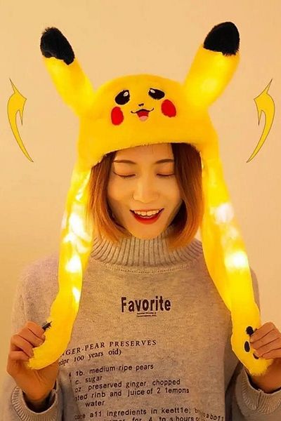 ALFAGİFT Pokemon Pikachu Plush Toy Hat - Led Light, Moving Ears, Fun Design with Paws