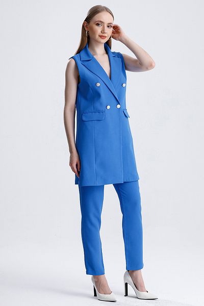 MD trend Women's Double Breasted Collar Oversize Vest and Trousers Double Classic Set