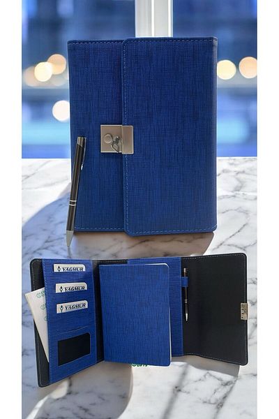 Eren Ofis Handmade Genuine Leather Scrapbook Bag with Key Lock and Pen Set