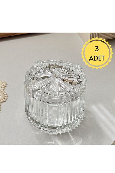Fairhome 3 Pieces Bow Patterned Round Lid Glass Sugar Bowl