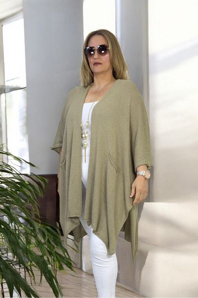 yagmurberen Short Sleeve Asymmetric Cut Slit Pocket Shawl Collar Large Size Italian Mercerized Cardigan