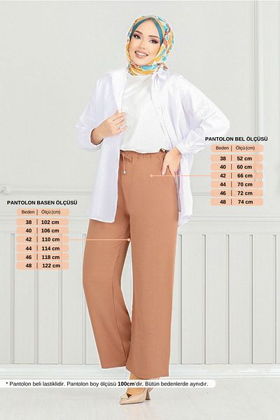 ModaMerve Pantaloni cu talie elastică Latte - 0006MR1077-M