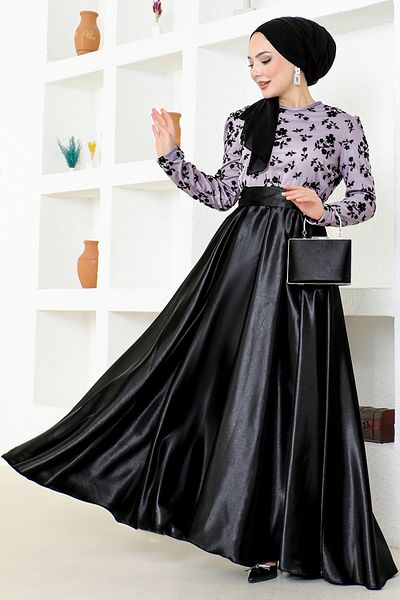 ModaMerve Βραδινό φόρεμα Lilac Flock Printed - ASM2709