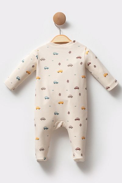 Cassiope Car Patterned Organic Cotton Booties Skin Friendly Soft Touch Baby Boy Jumpsuit