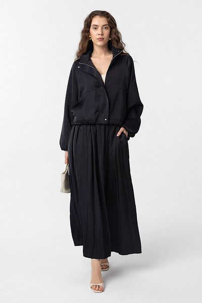 Antioch Black Stand Collar Slim Women's Bomber Jacket