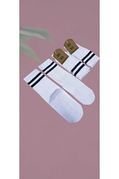 ENEFENDİ Yoga Pilates Socks Tirtikli Women's Non-Slip Silicone Sole Cotton Socket Tennis Socks with Six Towels White