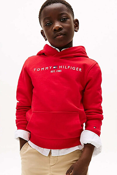 Tommy Hilfiger Erkek Çocuk Th Kapüşonlu Sweatshirt - Kırmızı