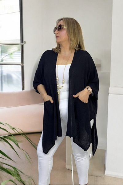 yagmurberen Short Sleeve Asymmetric Cut Slit Pocket Shawl Collar Large Size Italian Mercerized Cardigan