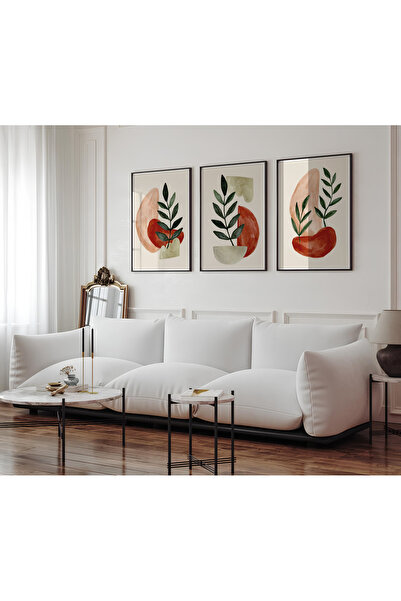 ARTCASTLE Set de 3 tablouri cu ramă din lemn, roșu Boho