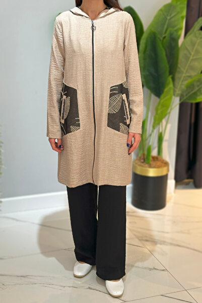 REMSA Beige Pleated Hooded Trousers Suit 18748