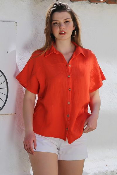 Chiccy Guler cămașă - mânecă scurtă, muselină casual cu nasturi lavabile 68-60