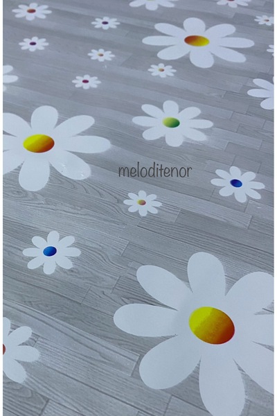 MİRELLA Lined Slip-Resistant Wipeable Daisy Round Thick Pvc Oilcloth Tablecloth
