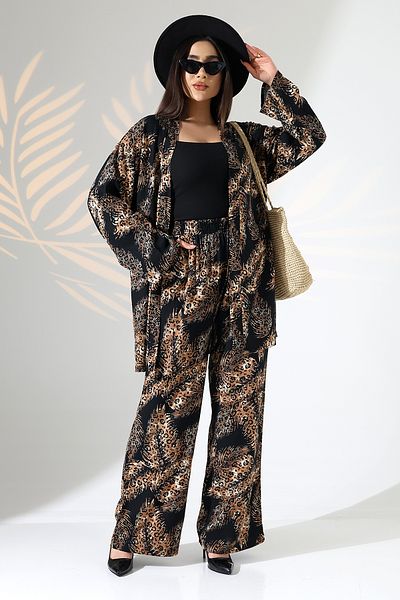 forte bella Ethnic Pattern Maxi Bottom-Top Kimono Set