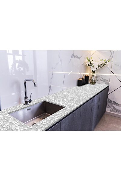 StickerArt Tezgah Üstü Fayans Kaplama Folyosu Mutfak Tezgahı Kaplama 3 Gri Çiçek