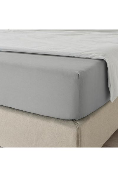 IKEA DVALA Light Grey Fitted Sheet 120x200 cm – 100% Cotton, Soft, Durable & Breathable