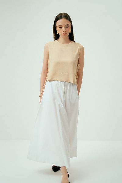 Wear Three Points Luna Lace-Up Zero Sleeve Natural Linen Top