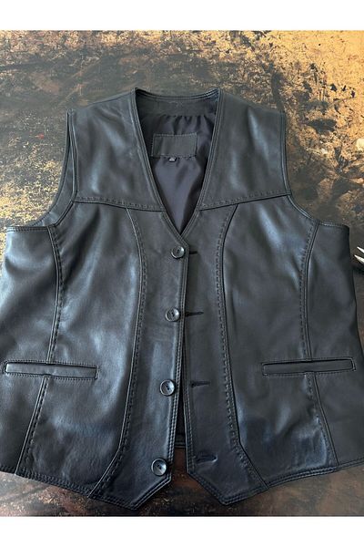 Şahan Deri Denizli Ş&D Black Men's Genuine Leather Vest