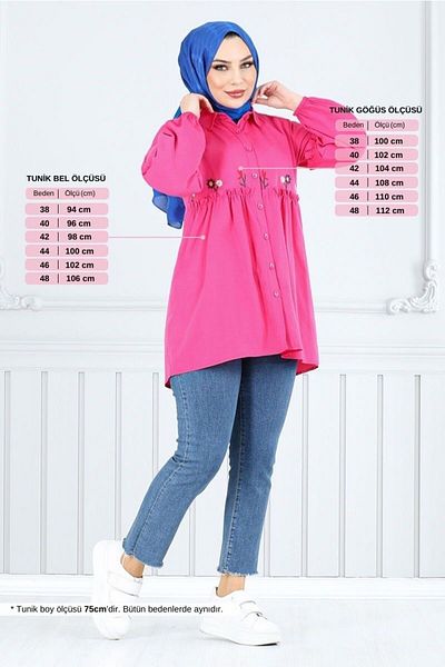 ModaMerve Fuchsia Embroidery Detail Tuniki 4060Asn936-M