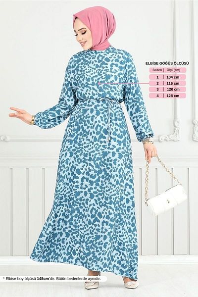 ModaMerve Φόρεμα Indigo Leopard Pattern Viscose - 803OZR1047-M