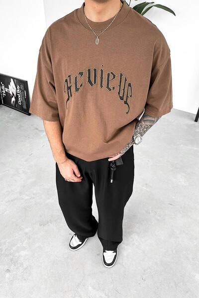 HAFKAGİYİM Καφέ Heview Κέντημα Λεπτομέρεια Oversize T-Shirt