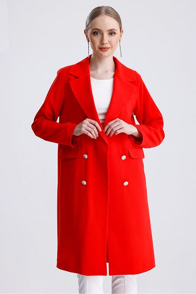 MD trend Women's Button Detailed Lined Long Oversize Blazer Jacket