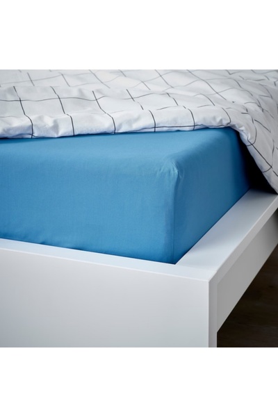 IKEA DVALA Blue Fitted Sheet 140x200 cm – 100% Cotton, Soft, Durable & Breathable Bedding