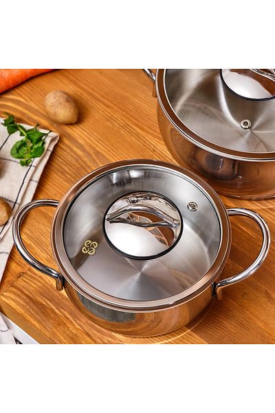 Emsan 6 Piece Stainless Steel Cookware Set - Stylish Design with Ergonomic Handles