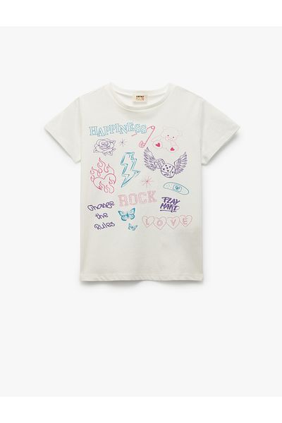 Koton Cotton Print Detailed Crew Neck Short Sleeve T-Shirt