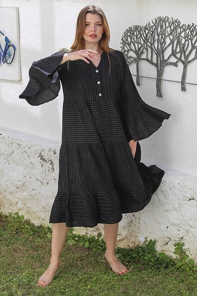 Chiccy Negru guler judecător cu mâneci cu dungi lavabile cu vârf de fustă Jersey casual