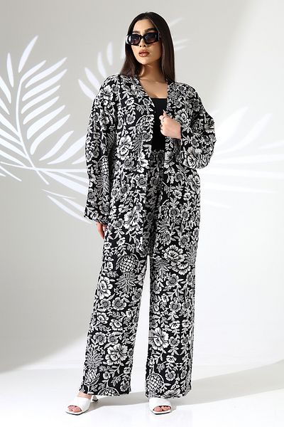 forte bella Ethnic Pattern Maxi Bottom-Top Kimono Set