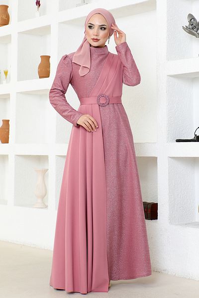 ModaMerve Βραδινό φόρεμα Asm2538 Model Dusty Rose Glitter