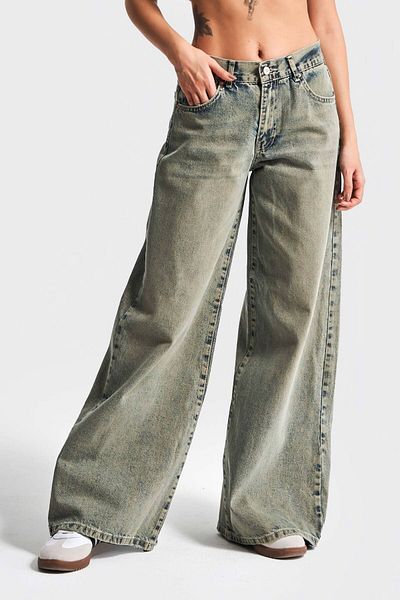 its basic Blugi de damă, culoare 5S4 Palazzo Fit, 100% bumbac, blugi din denim cu talie medie