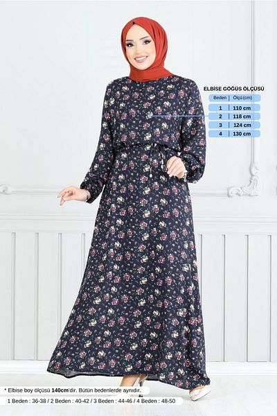 ModaMerve Φόρεμα Floral Viscose 807OZR1047-M Navy