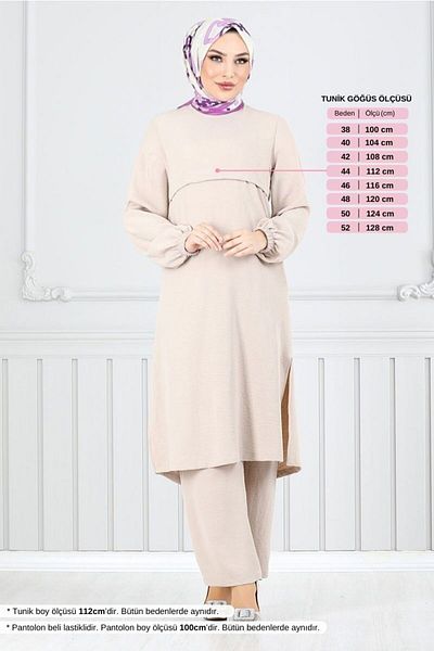 ModaMerve Aerobic Suit - Side Slit 2625Sl890-M Stone
