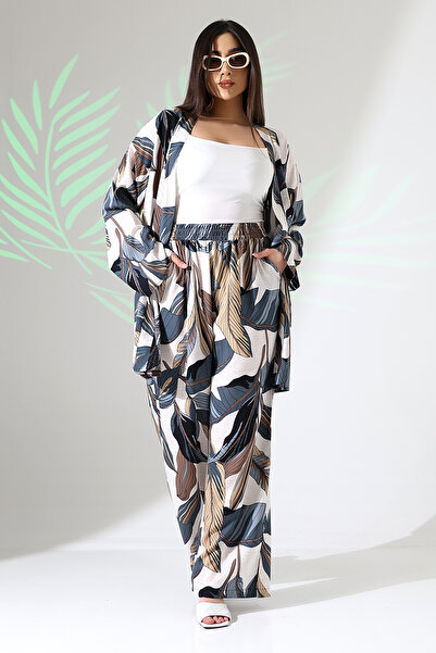 forte bella Ethnic Pattern Maxi Bottom-Top Kimono Set