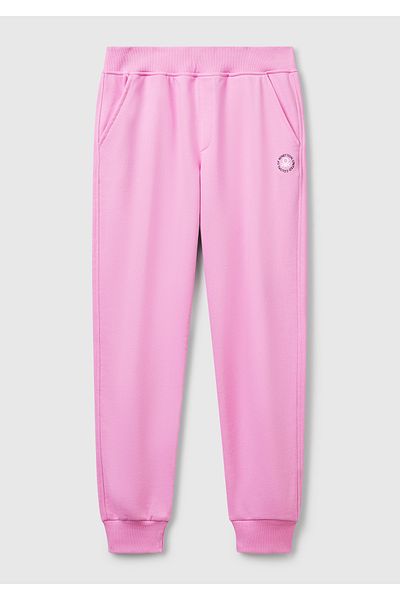 United Colors of Benetton Women's Pink Cotton Blend Logo Printed Jogger Sweatpants with Elastic Waist