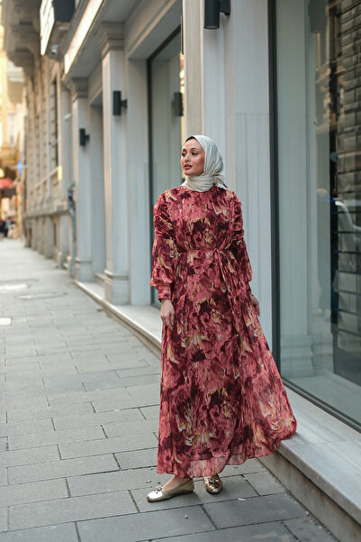 LOCCO Жіноча сукня з цифровим принтом, цегляний колір