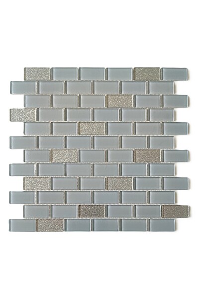 MozaiKristaL Mutfak tezgah arası 23x48mm. Gri-Gümüş Karışım, 30x30cm. Fileli ...