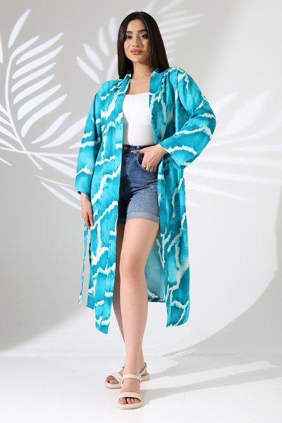 forte bella Etnik Desen Maxi Kuşaklı Kimono