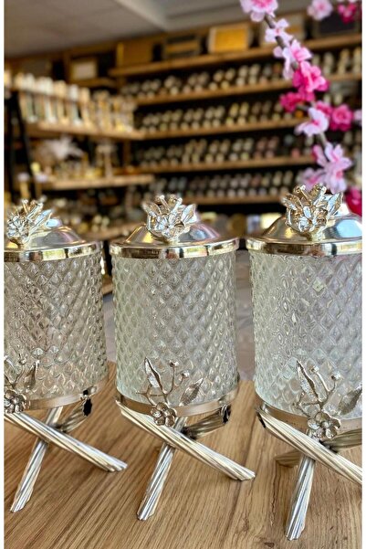 AZADE BAKIR GÜMÜŞ RENK MİNİ KRİSTAL KAVANOZ set