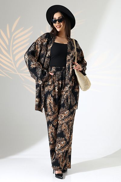forte bella Ethnic Pattern Maxi Bottom-Top Kimono Set