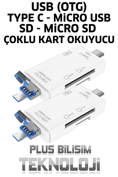 Plus Bilişim Type C, Micro USB, USB, Otg 6 in 1 Kart Okuyucu Adaptör Usb Otg Hub Type C Çoklu Plus Bilişim