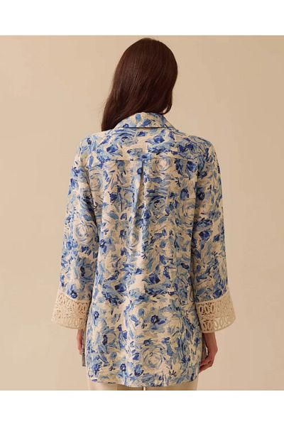 SEÇİL Cămașă albastră cu modele florale cu dantelă