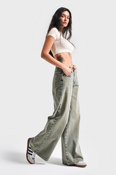its basic Blugi de damă, culoare 5S4 Palazzo Fit, 100% bumbac, blugi din denim cu talie medie