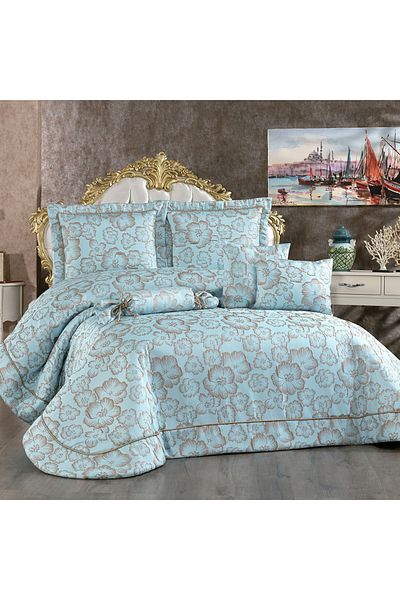 Solinas Collection Elegante Rosalina Blue - Mink Double Bedspread