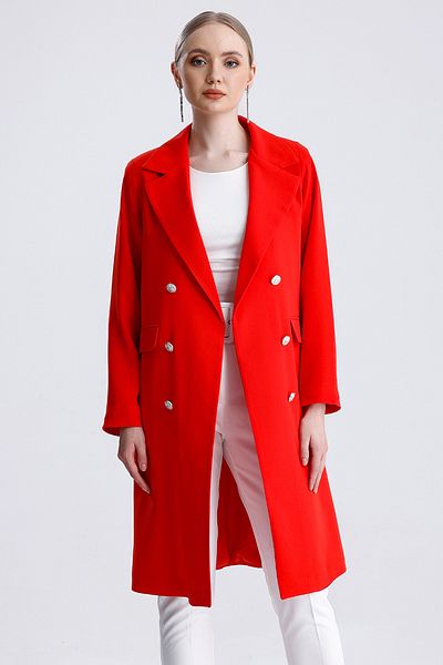 MD trend Women's Button Detailed Lined Long Oversize Blazer Jacket